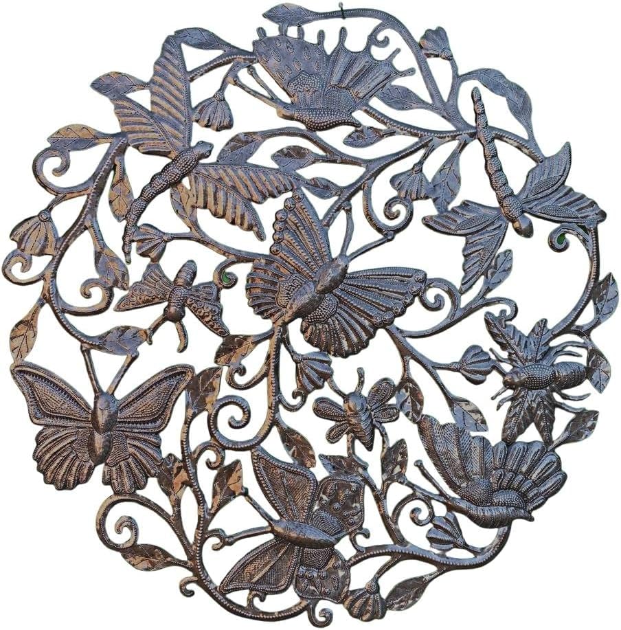 It's Cactus Wall Art Butterflies, Home Decor, Indoor and Outdoor, Handmade in Haiti from Recycled Barrels 23 x 23 Inches