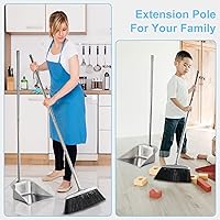 Vista 7 de VOOWO Juego de escoba y recogedor de polvo resistente, juego de escoba y recogedor de acero inoxidable con mango largo, escoba con recogedor