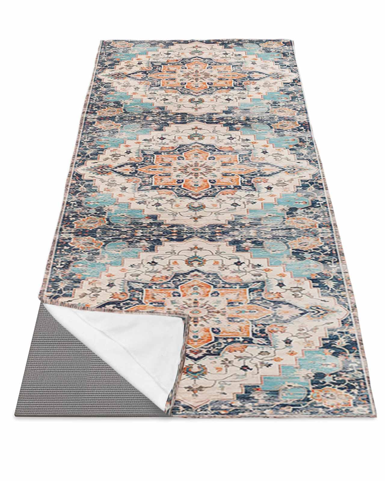 Yoga Mat Towel Boho Oriental Medallion Retro Distressed Bohemian Non Slip Hot Yoga Mat Towel with Corner Pockets Absorbent Microfiber Yoga Towels for Hot Yoga, Bikram, Pilates, 26x74 Inch