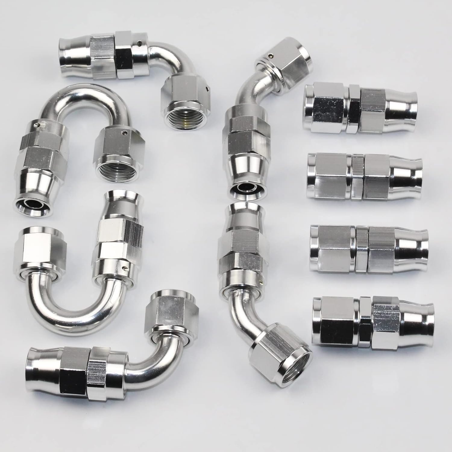 6-AN AN6 9/16"-18UNF chrome anodized Aluminum swivel female teflon PTFE Stealth hose end fitting adapter kit 10pcs Silver