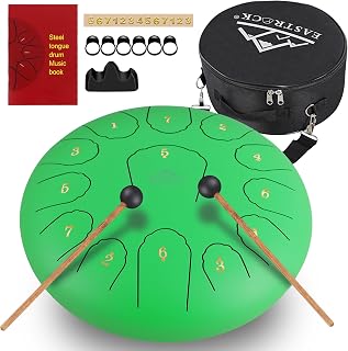 Steel Tongue Drum for Kids 12 Inches 13 Notes Percussion Instrument Handpan Drum C Key with Travel Bag,for Meditation Entertainment Yoga,Mallets,and Music Book (Emerald)