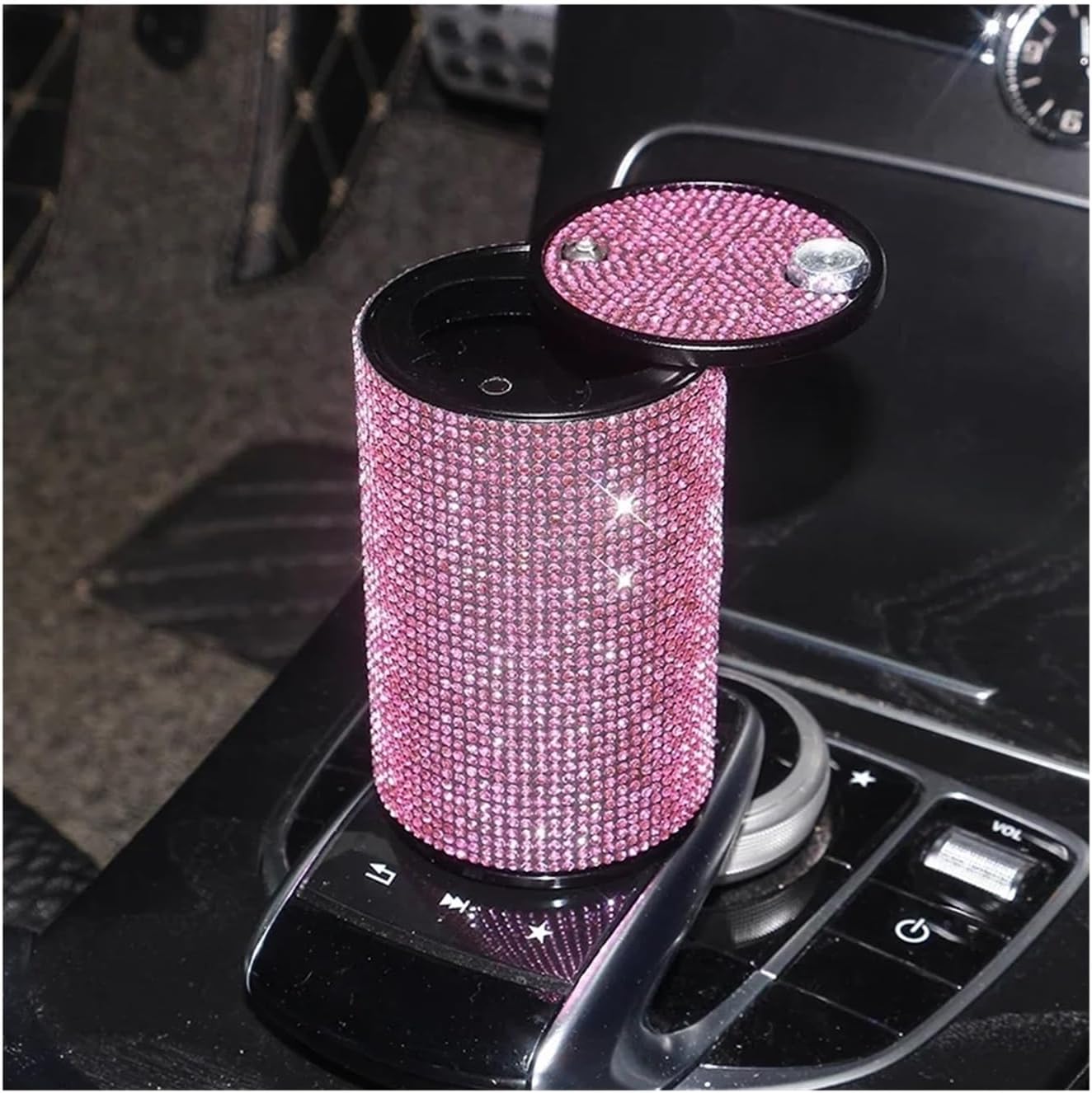Car Ashtray Smoke Cup Holder Storage Ash Tray Pink Rhinestone Compatible With Cars Diamond Assessoires Interior Compatible With Women(Pink)