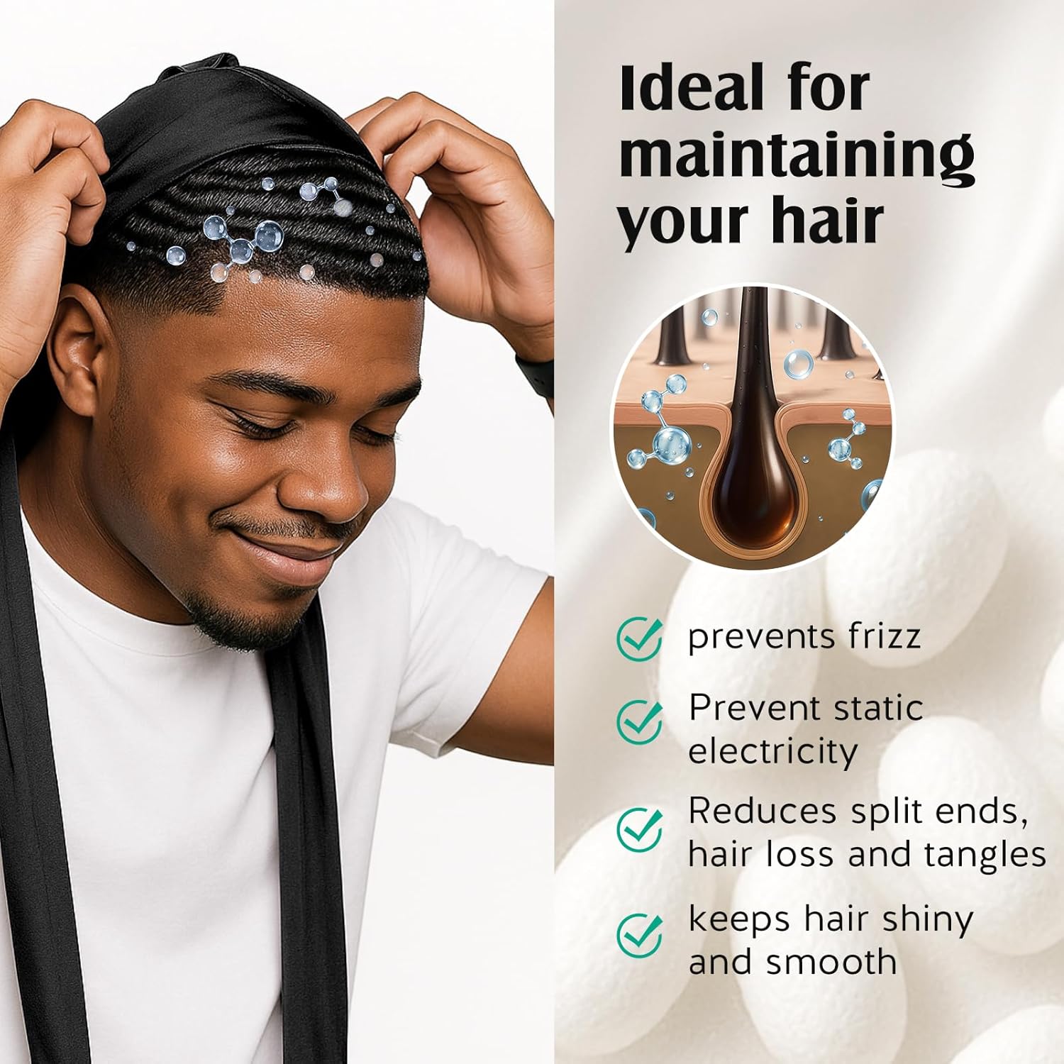YFONG 100% Mulberry Silk Durag for Men & Women, 22 Momme Silky Durag for Hair Care, Soft and Breathable Do rag