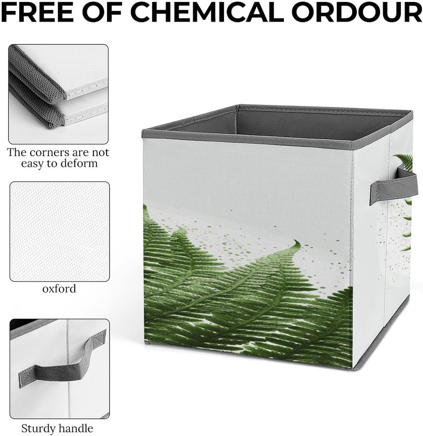 Silhouette Fern Leaf Fabric Bins Storage Basket Square Baskets | Storage Bin with Double Handles,Cube Collapsible Organizers for Organization,Closet,Shelves,Offices