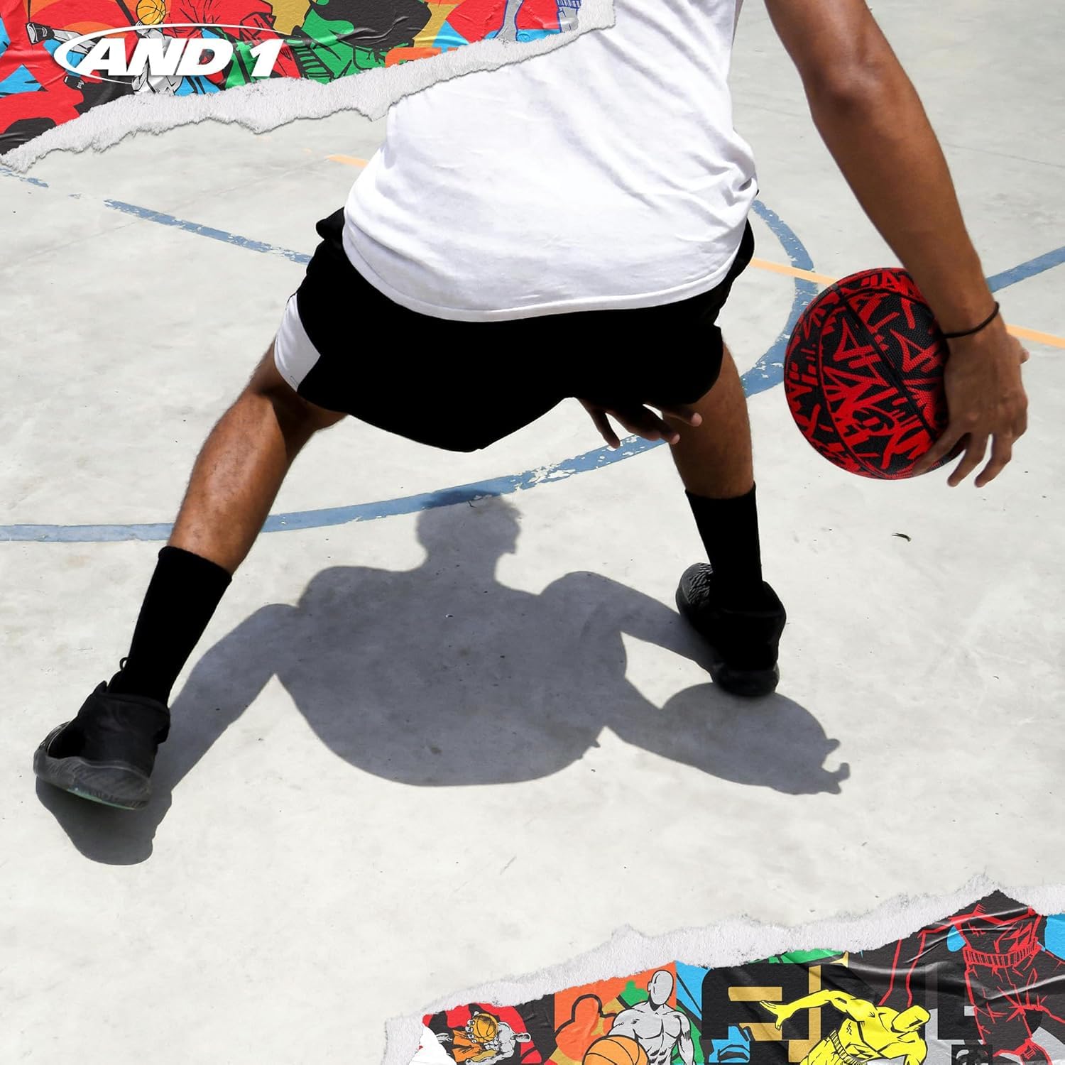 AND1 Street Ink - Balón de baloncesto de goma, tamaño 7 (29.5 pulgadas), diseño de canal profundo, hecho para interiores y exteriores