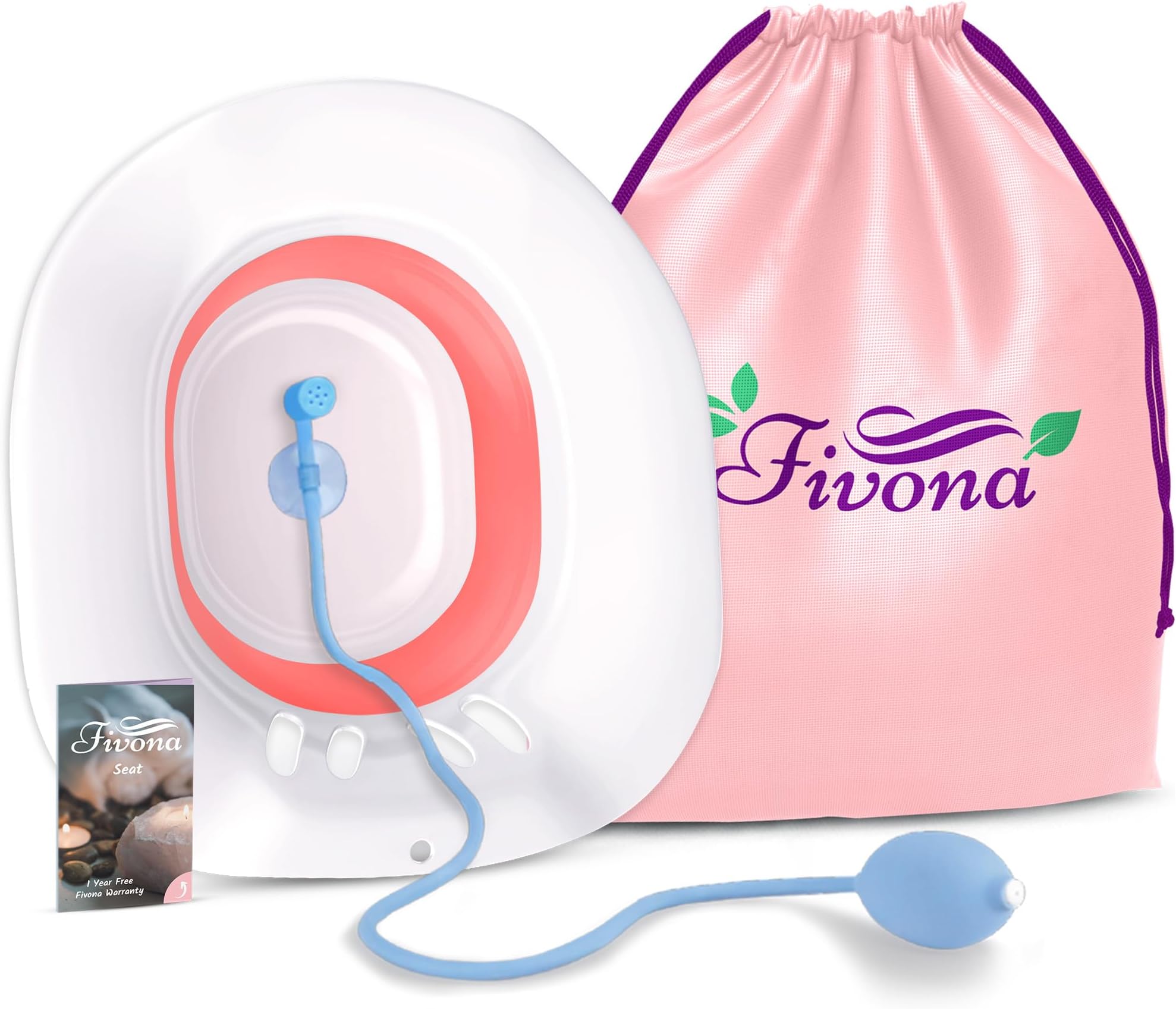Fivona Sitz Bath for Toilet Seat with Massage Hand Flusher; Postpartum Care and Hemorrhoid Treatment; BPA Free Yoni Steam Kit; Perfect for Perineal Soak and Portable Bidet
