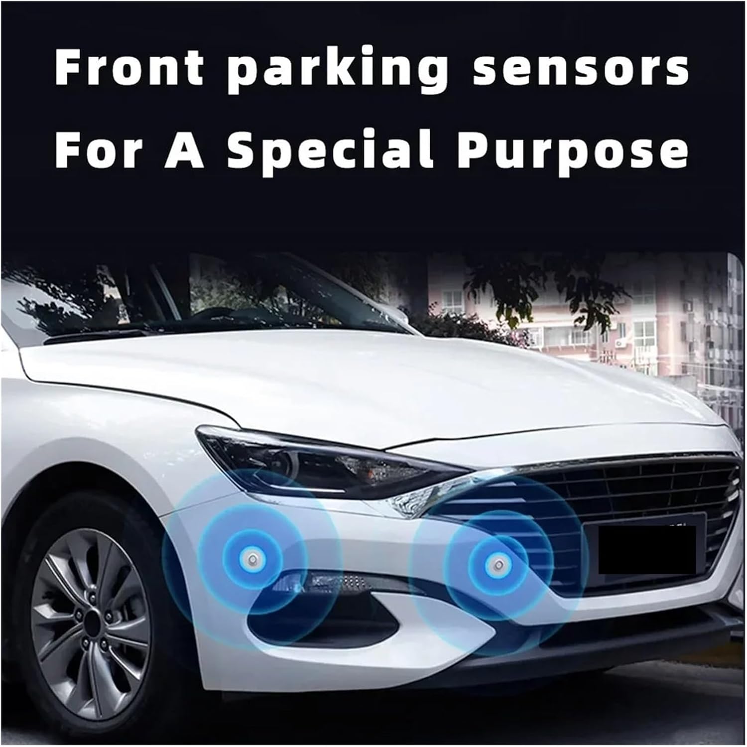 Professional Front Parking Sensor Kit Prefix Concealed Built-in Flat Parktronic Assistant System Not Reversing Backup Radar(4 Matte Black)