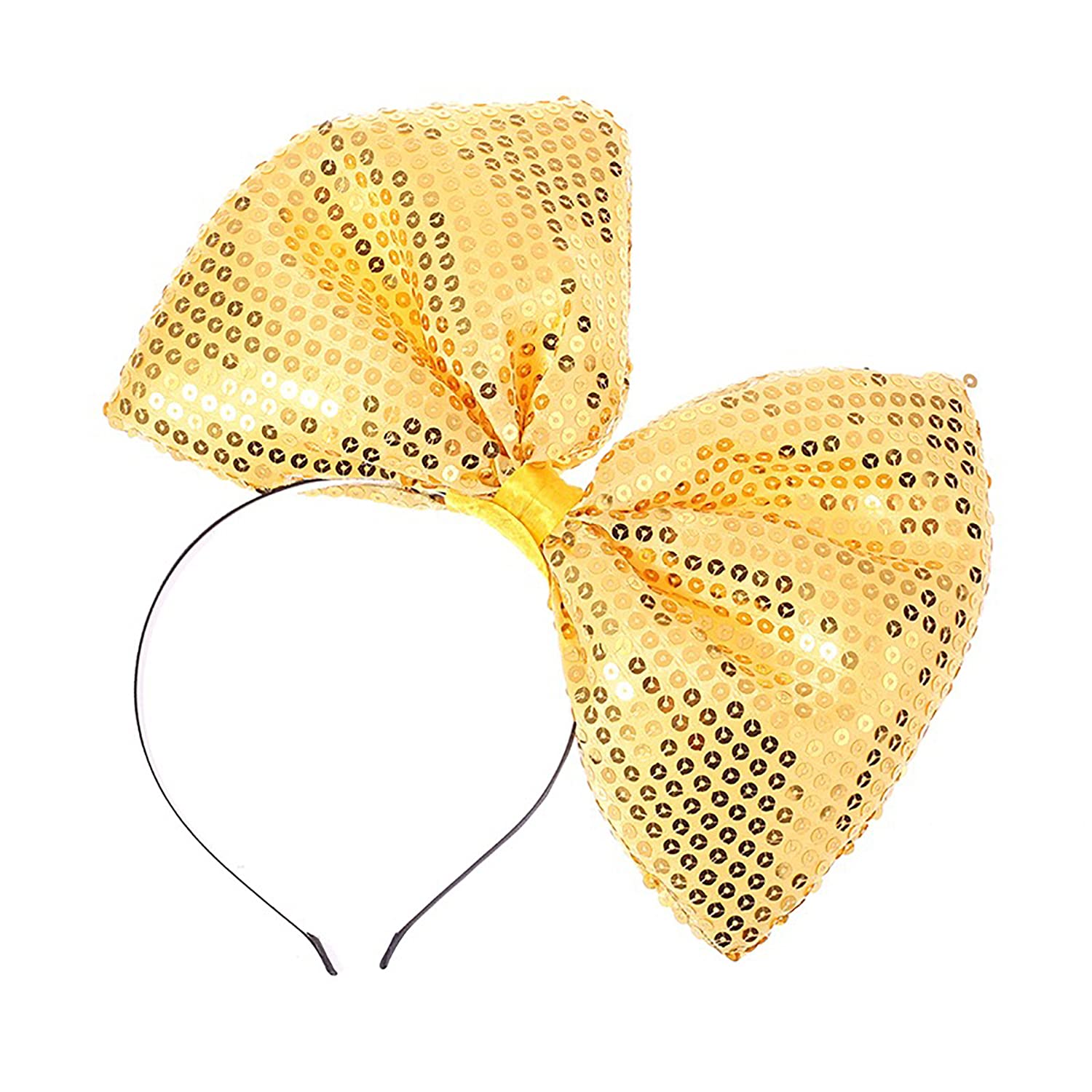 Faylay Women Sequin Big Cloth Bowknot Headband Solid Color Cute Bow Knot Headwear for Cosplay Party (5-HSLP)