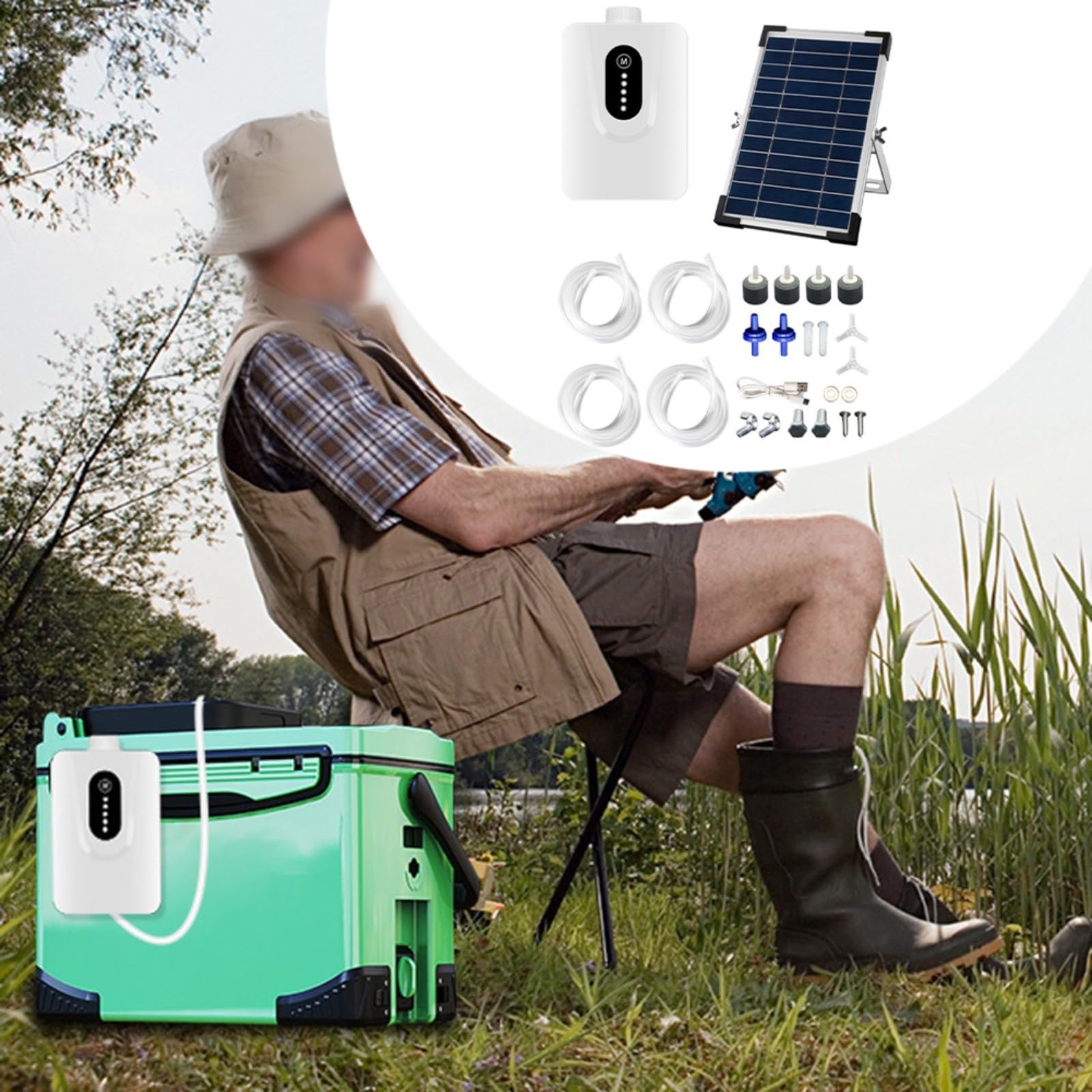 Oxigenador solar para estanque, bomba de aire para acuario, 6 W, 6 V, con batería de 6000 mAh, aireador de estanque oxigenador para pecera, carga dual USB