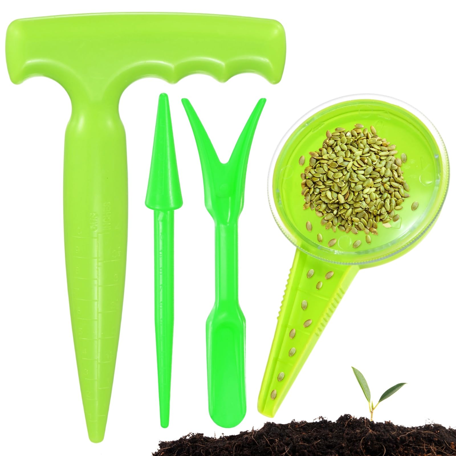 M METERXITY 1-Set Sowing Seeds Dispenser, Plastic Adjustable Hand Planter Seeder Tool Seedlings Dibber and Widger for Transplanting/Flower Planting, Small Gardening Tools [Dark Green]