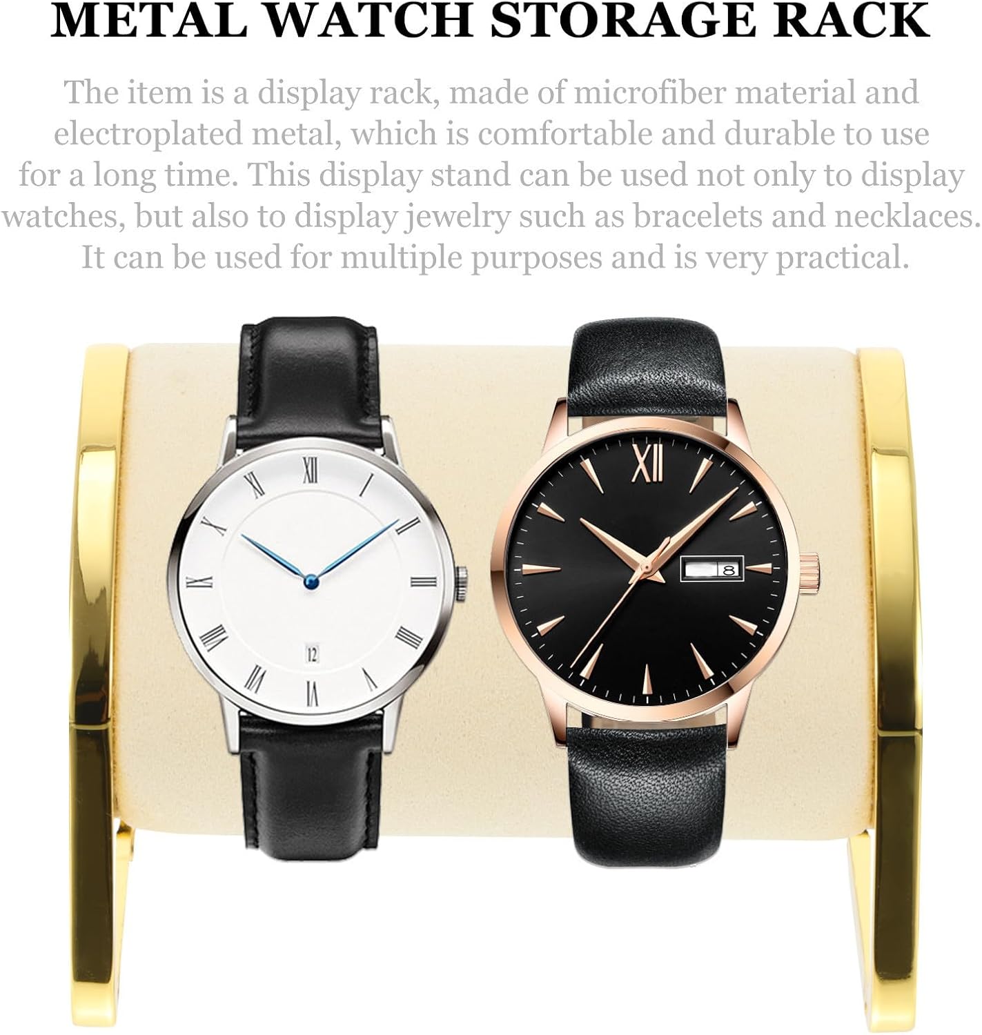 Beige Microfiber and Electroplated Metal Watch Storage Rack Organizer Protects Device from Daily and Sliding Damage with Simple Design for Window Display