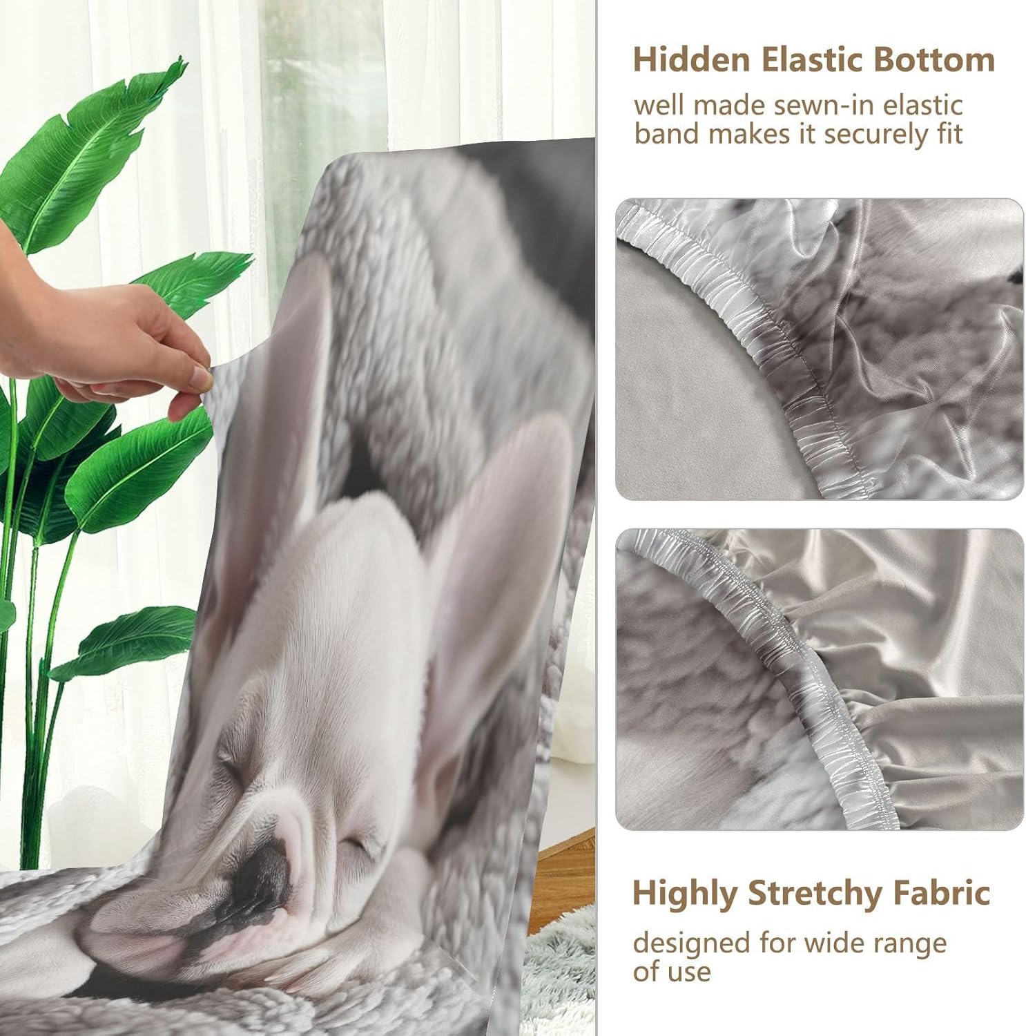 ALAZA Chair Covers for Dining Room, French Bulldog Cute Puppy Sleeping in A Soft Blanket Stretch Chair Cover Sets Chair Protector Removable Washable for Ktichen Restaurant Hotel