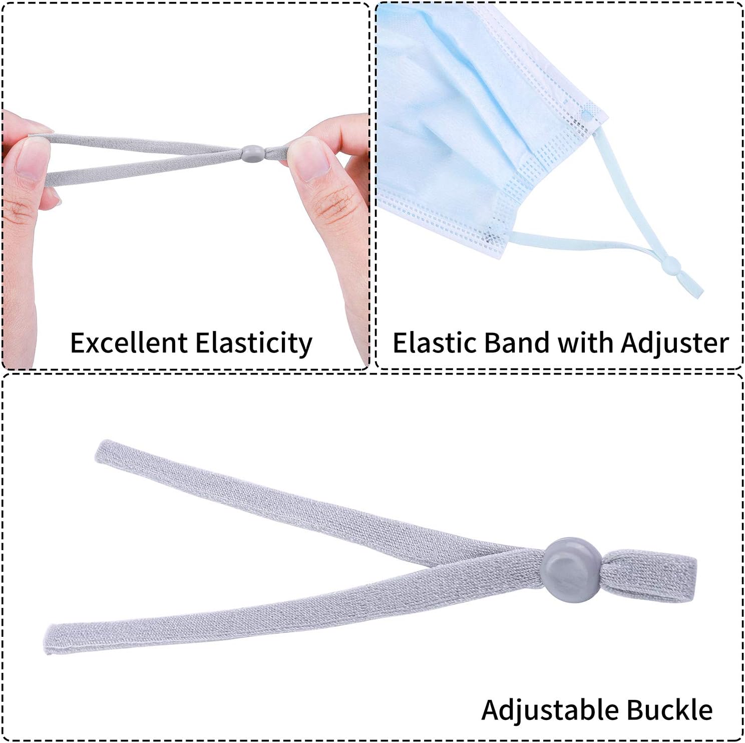 URATOT 200 Pieces Elastic Cord Bands with Adjustable Buttons Sewing Elastic Band Straps Stretchy Sewing Anti-Slip Earmuff Rope for DIY Craft Making Supplies