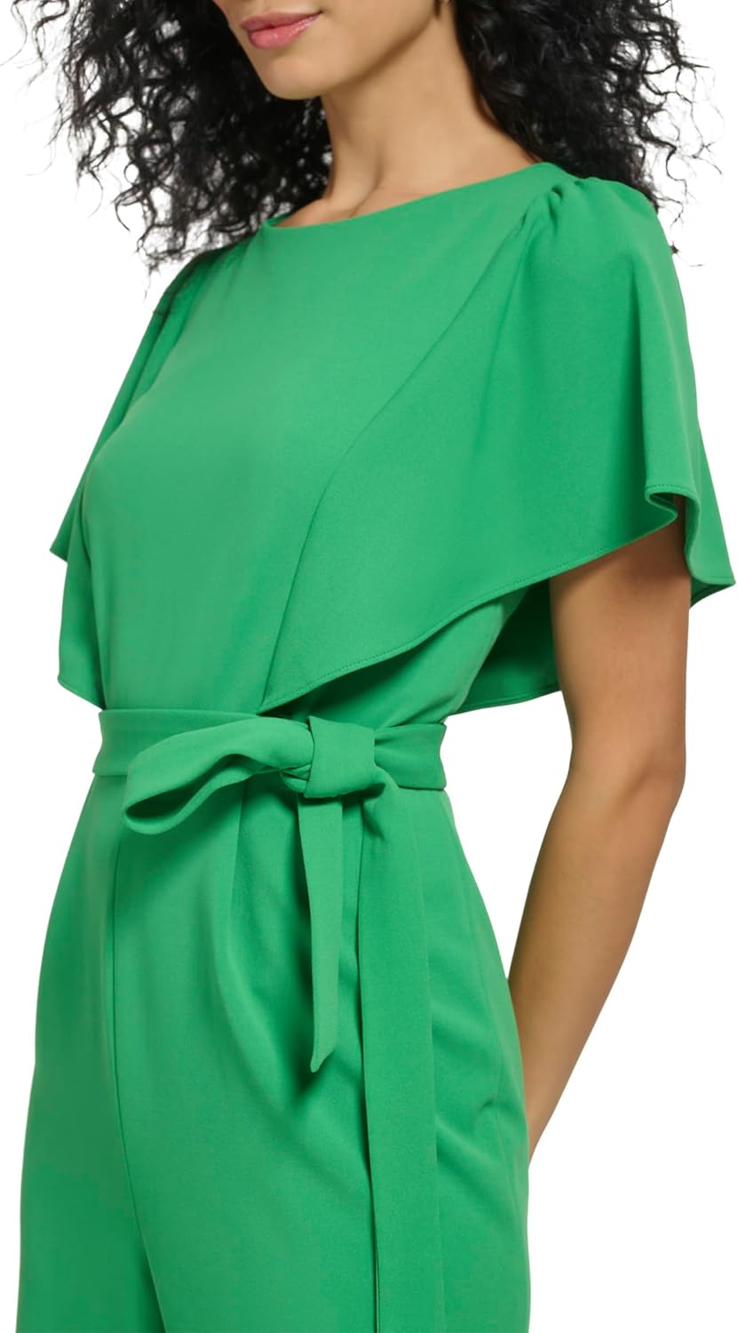DKNY womens Flutter Sleeve Scuba Crepe Tie Jumpsuit - Image 4