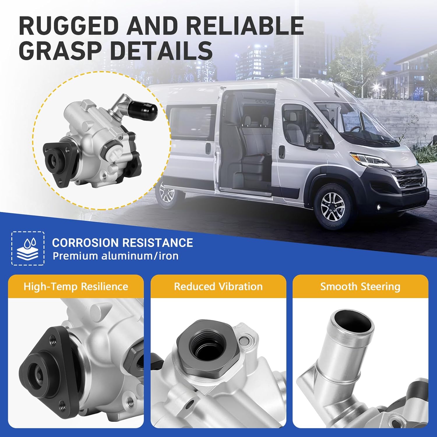 Brand New Power Steering Pump, Fit for 2014-2022 Ram ProMaster 1500/2500/3500 V6 3.6L - Replace 20-1075, 201075, 7693955294, 68214885AA, 53187704, 97291M