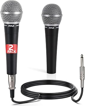 Pyle Professional Dynamic Microphone - ميكروفون محمول أحادي الاتجاه مزود بفلتر بوب مدمج، خرج إشارة عالي، 15 قدم. كابل صوت XLR، مثالي لعروض المسرح والكاريوكي والاستوديو