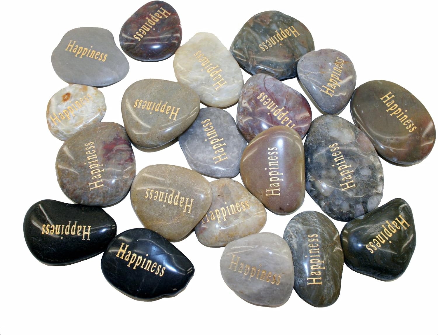 OEN Wholesale Inspirational Word River Stones Etched Bulk Lot 40pcs Big Stones Happiness