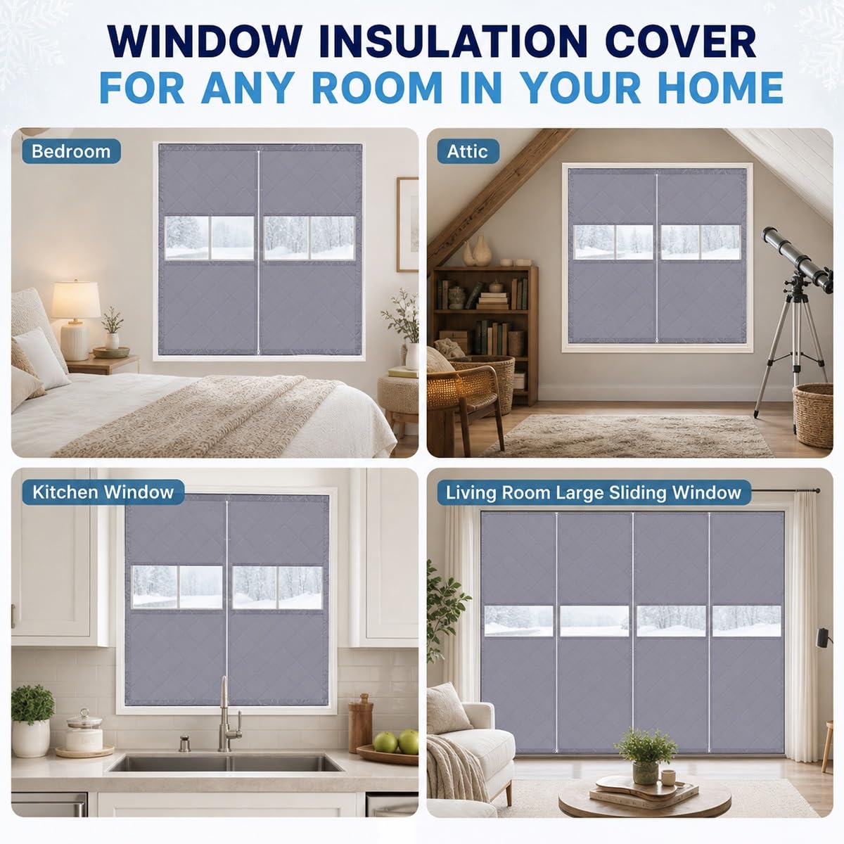 Housse Isolante Fenêtre, Kit D'isolation Thermique for D'hiver, Rideau Isolant Anti Froid en Oxford Coton pour Chambre À Coucher,Salon,Camping-Cars(Noir,220cm H x 180cm W)