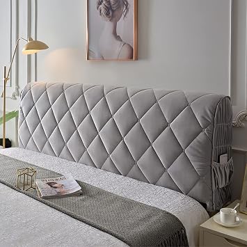 Thickened Bed Headboard Cover, Quilted Bed Headboard Slipcover Elastic Dustproof Protector Cover for Twin Queen Full California King Size Beds Gray,210cm83 inch