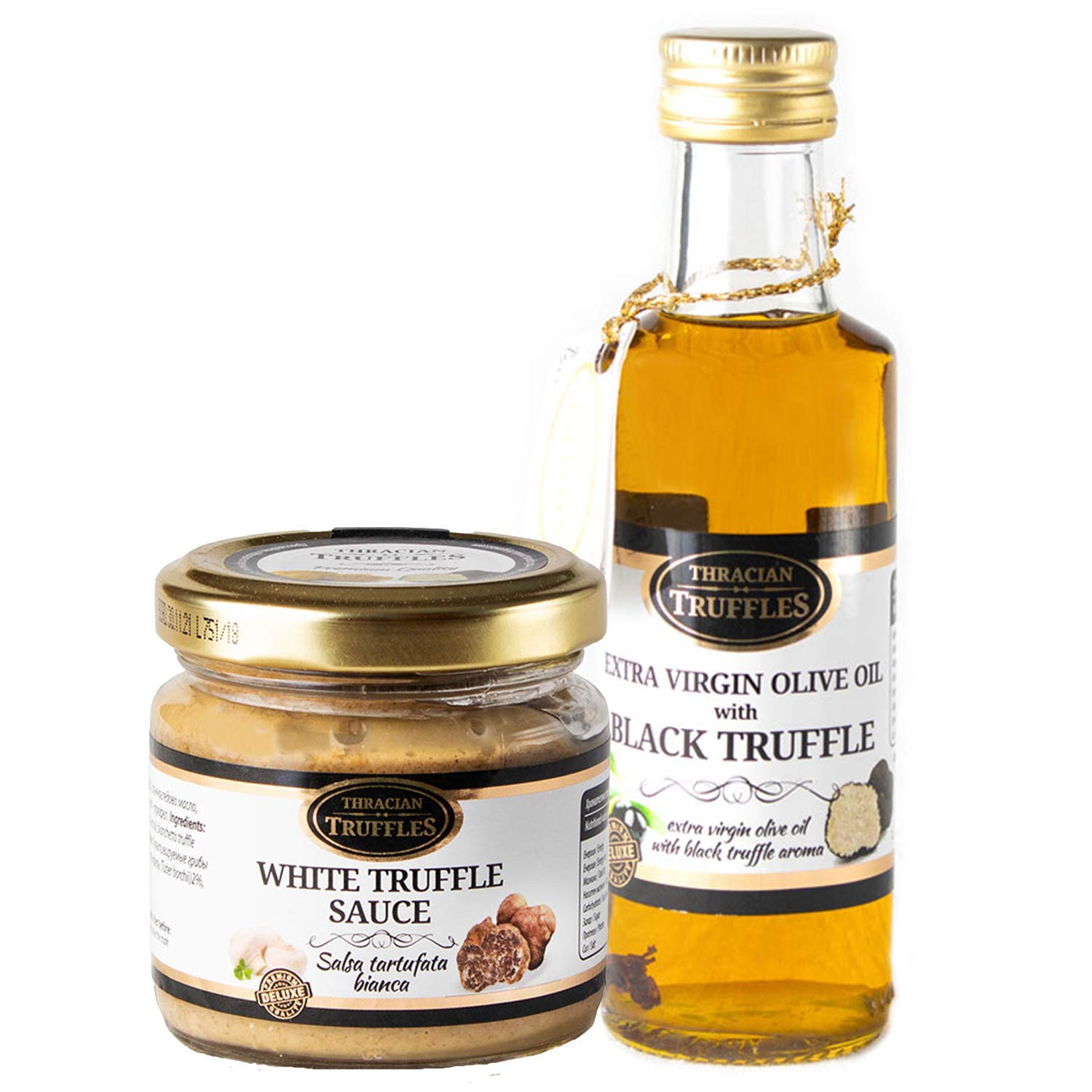 Trüffelöl Sommertrüffel Schwarztrüffel Black truffle olive oil Echte Trüffelstücke 100ml und Weißen Trüffel Feinkost White Truffle Gourmet Trüffelcreme die Delikatesse für Feinschmecker (170g)