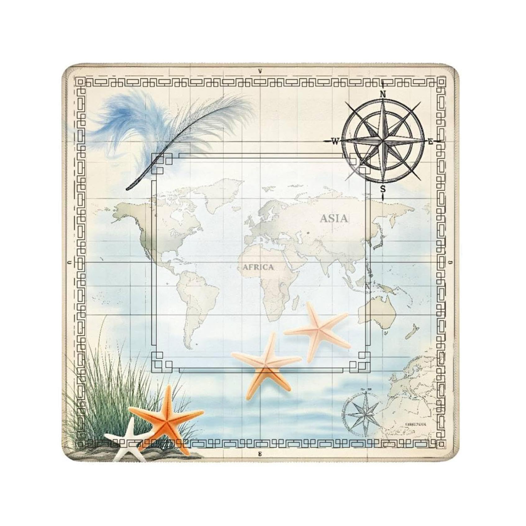 Mahjong Mat for Table, 80x80cm Sea Ocean Theme Felt Pad, Non-slip Thick Wear-Resistant Gaming Pad for Tile Games and Cards (Bronze)