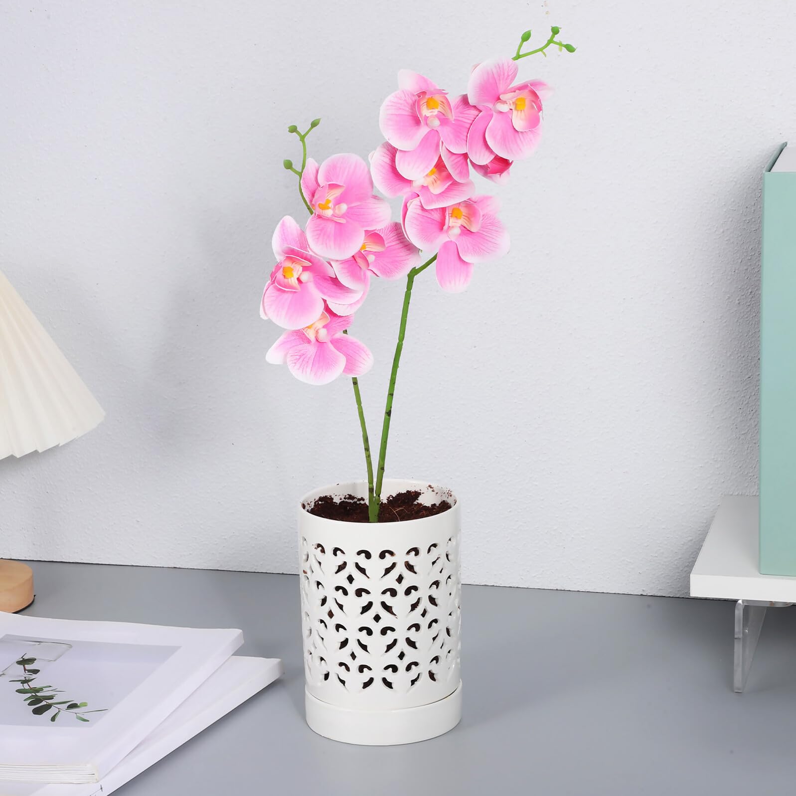 Lurrose Keramik Orchideentopf Zylindrisch mit Löchern für Zimmerpflanzen