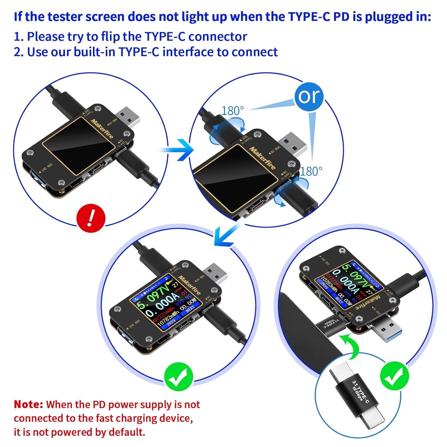MakerHawk USB Multimeter USB Voltmeter Ammeter Load Tester USB Voltage Current PD Battery Power Capacity Charger Type C Meter Tester LCD Display Cable Resistance QC2.0/3.0/4.0 N20 1.54 Inch Screen