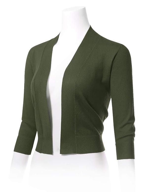 Allsense Women's 3/4 Sleeve Cropped Shrug Cardigan, Olive Green, S by Allsense - Used condition - Image 2