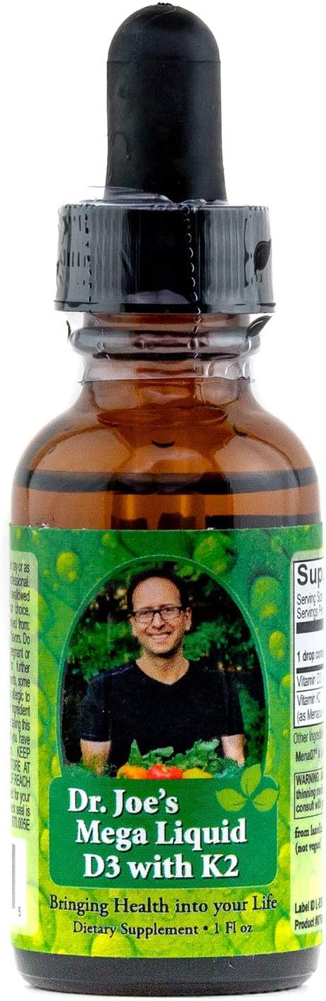 Dr. Joe's Mega Liquid D3 with K2-1000 IU per Drop - Vitamin D3 25mcg, Vitamin K2 10mcg