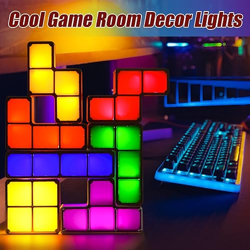 Miniatura 2 de AVEKI Luz nocturna, LED apilable de 7 colores, rompecabezas 3D, luz nocturna, lámpara de escritorio entrelazada de inducción, bloques de luz Tangram