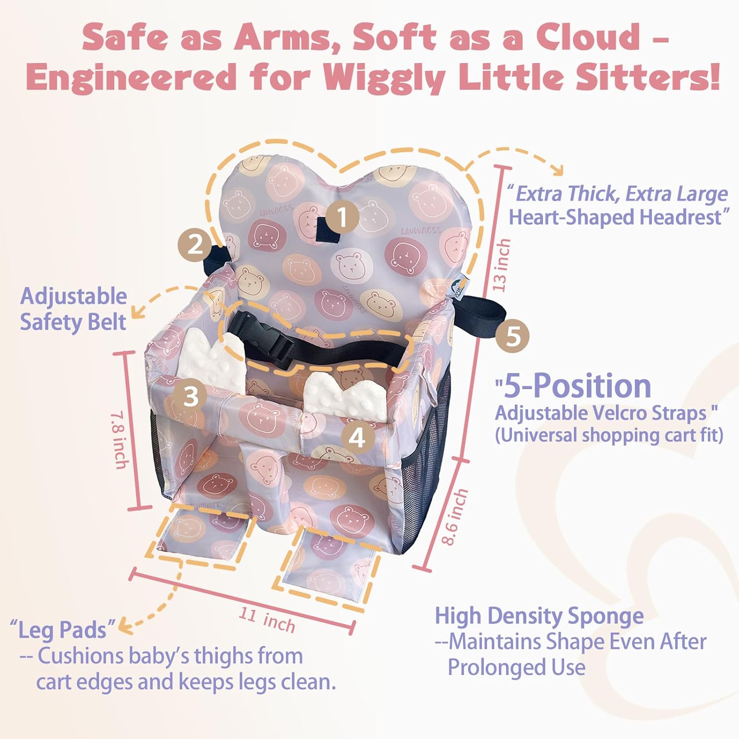 Premium Baby Shopping Cart Cover & High Chair Seat Protector - Universal Fit for Grocery Carts, Restaurant Chairs，Restaurant Seats, and Park Swings-Girl & Boy（Little Bear）