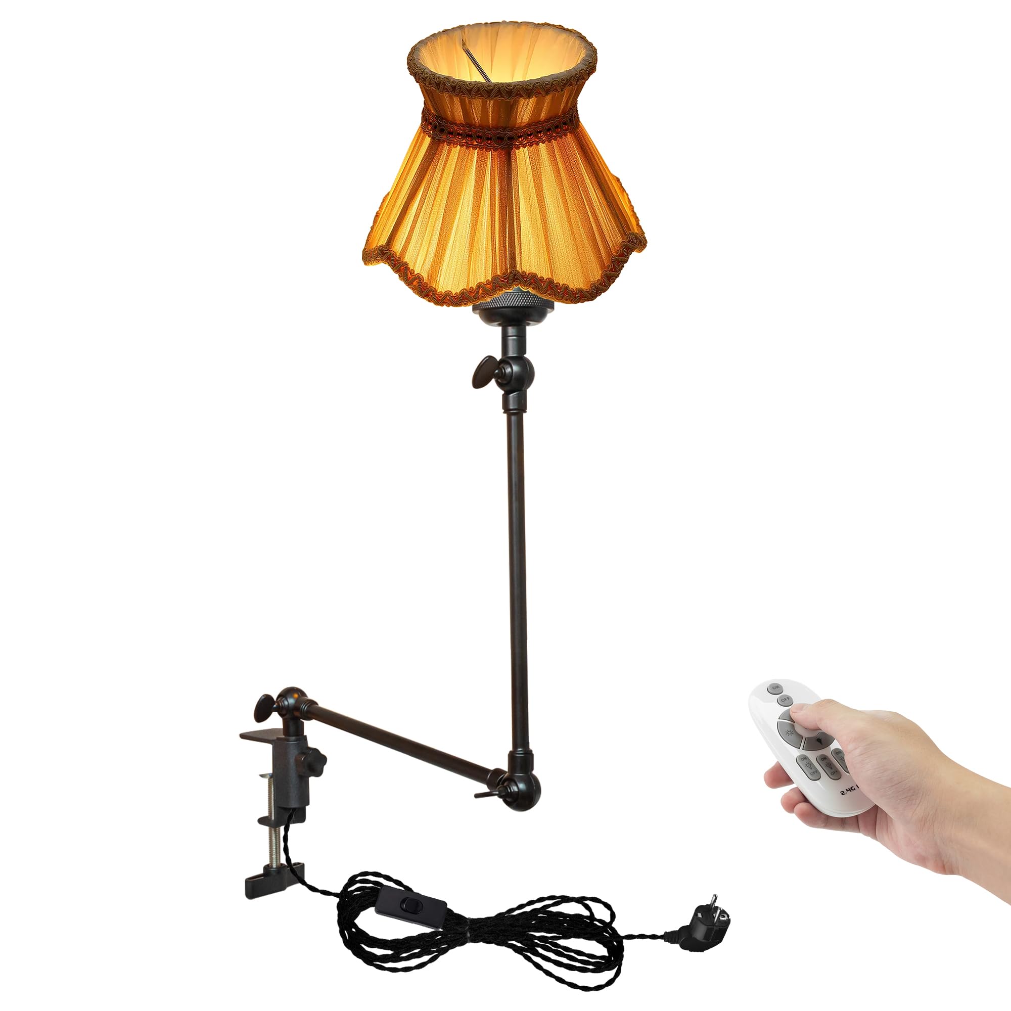 Klemmleuchte mit Fernsteuerung,1 Packung Leselampe mit 2,5 m Kabel, Dimmbar Nachttischlampe,Augenpflege Schreibtischlampe für Büro Heimgebrauch, E27 Lampenhalterung - DZ0329/802