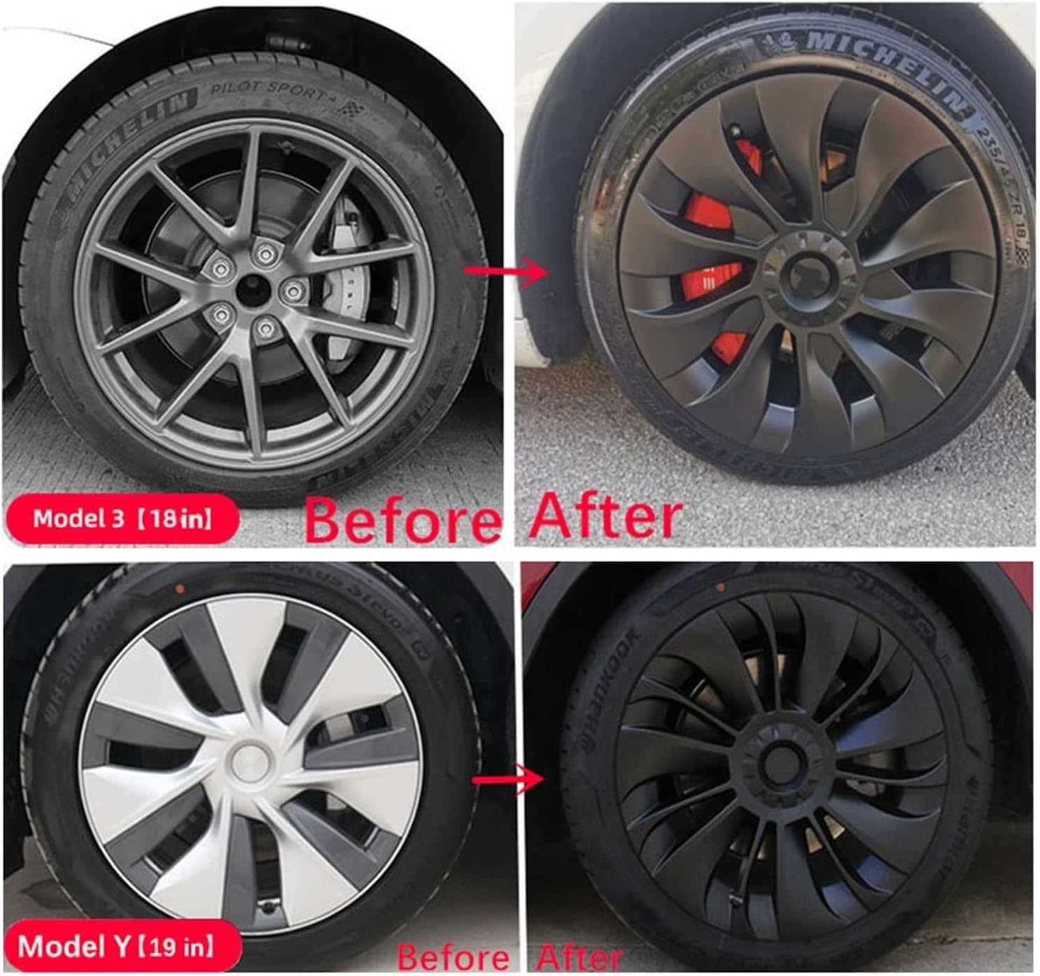 4PCS 18 Inch Hub Cap Compatible for Tesla Model 3 Replacement Wheel Cap Model Y Parts 19 Inch Automobile Hubcap Full Cover Accessories (Color : Matte Black for M3)