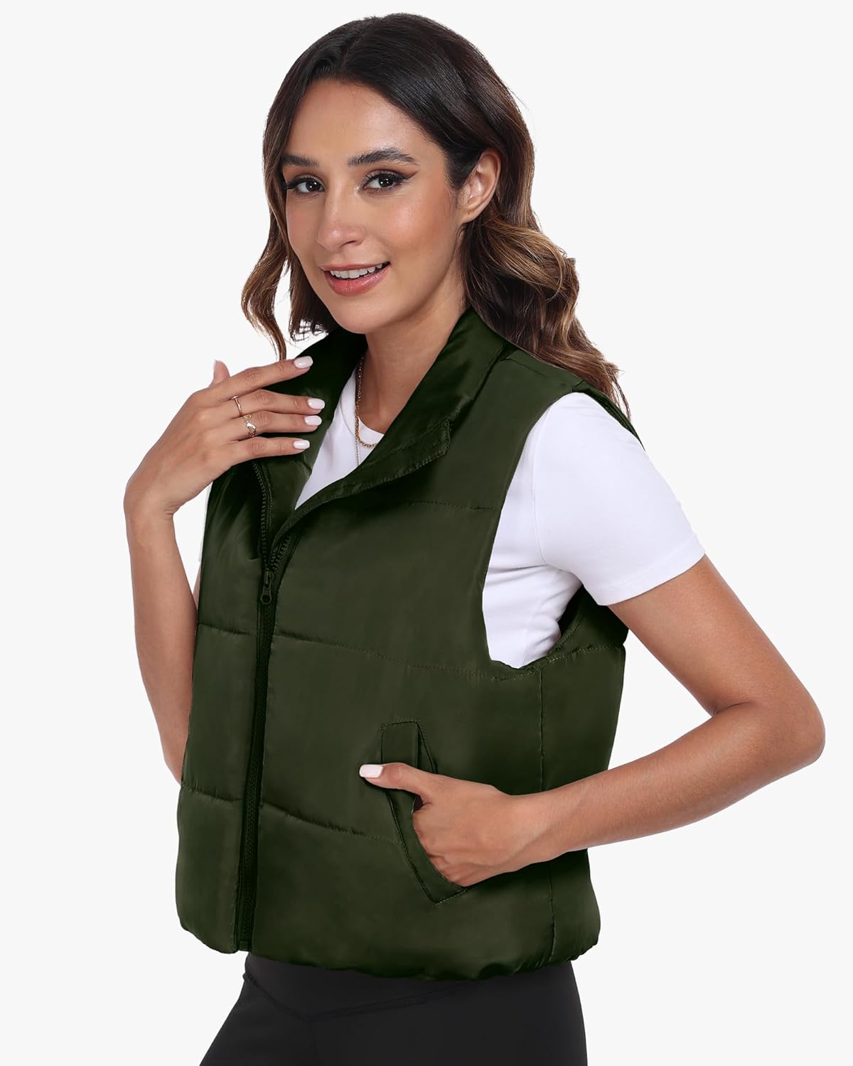 Memorose Puffer Vest for Women Winter Outwear Jacket Cropped Sleeveless Lightweight Fashion Fall Coat with Pockets - Image 2