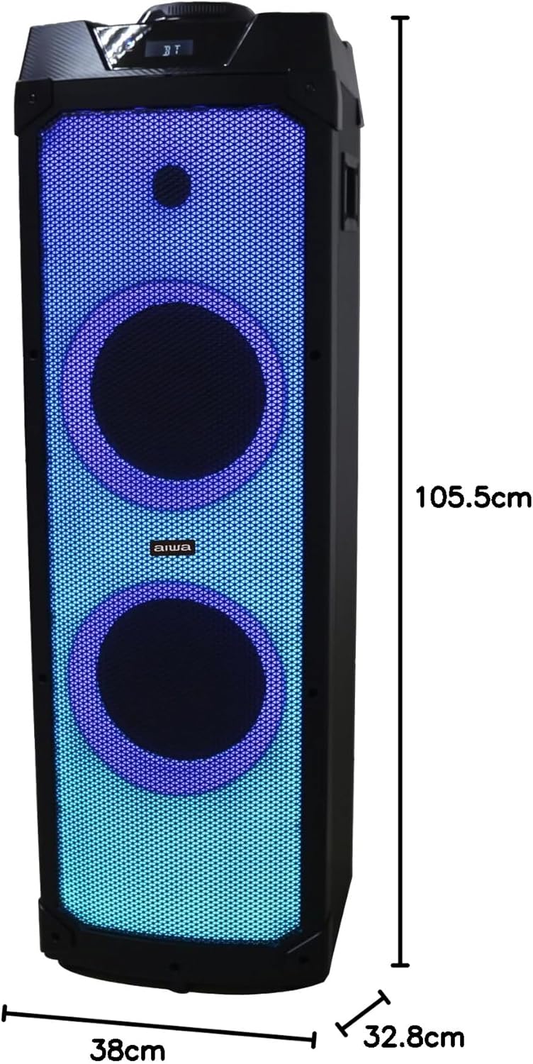 Dimensions of Aiwa AWPOK200D Audio Tower: 105.5cm height, 38cm width, 32.8cm depth