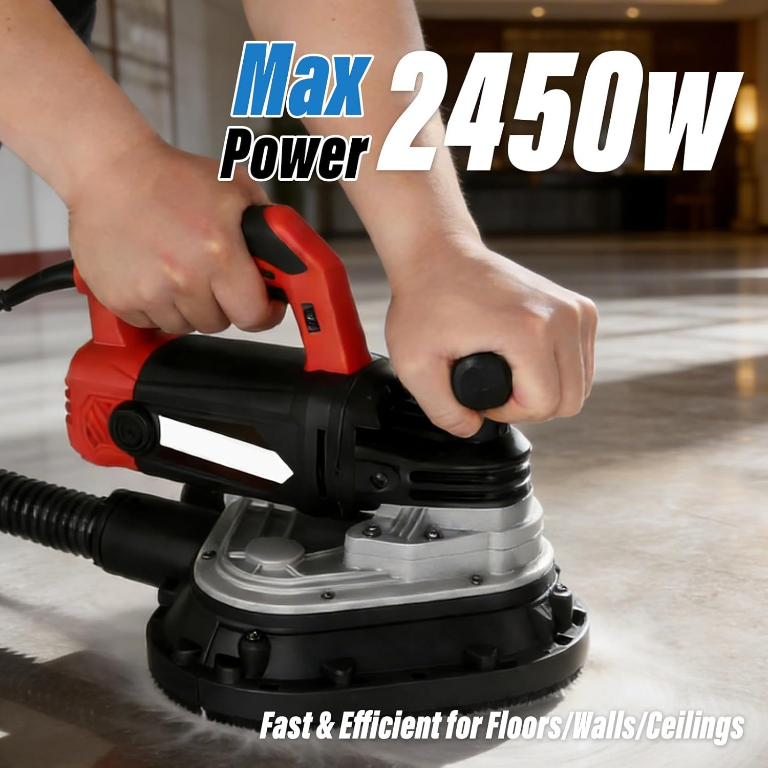 Concrete Grinder Floor Sander Machine, 2450w Variable velocity Polishing Machine for Rough Concrete Planer and above Grinding