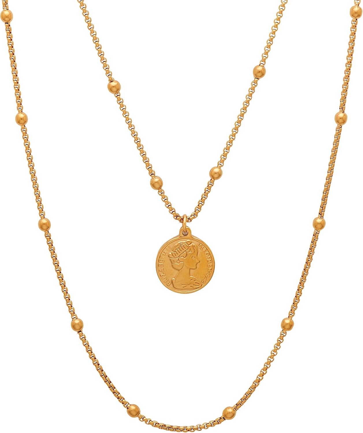 Palm Beach Jewelry PalmBeach Gold Ion-Plated Queen Elizabeth Isle of Man Coin Style Pendant Necklace 18-24 Inch