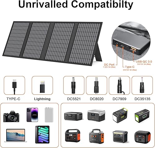 Miniatura 3 de Cargador de paneles solares portátiles de 60 W con salidas USB-C, USB-A y CC, panel solar impermeable IP67 plegable para camping, senderismo,