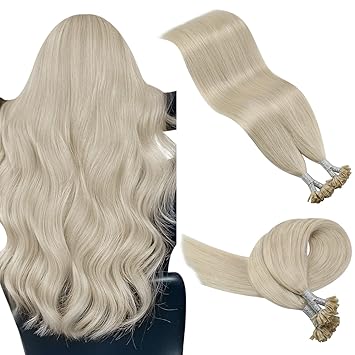 14, 60: Youngsee 14Inch Utip Hair Extensions Blonde Fusion Human Hair Extensions #60 White Blonde Nail Tip Remy Human Hair Extensions 50Strands/50Pack