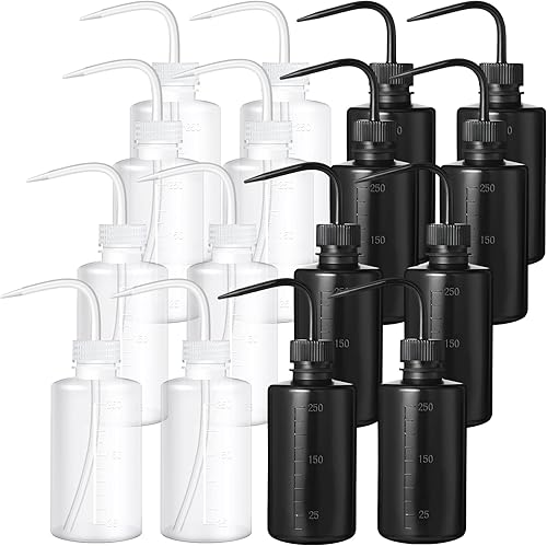 12 botellas de plástico para apretar en laboratorio, botellas de lavado de seguridad de 8.5 fl oz, botella de tatuaje para limpieza, herramientas de