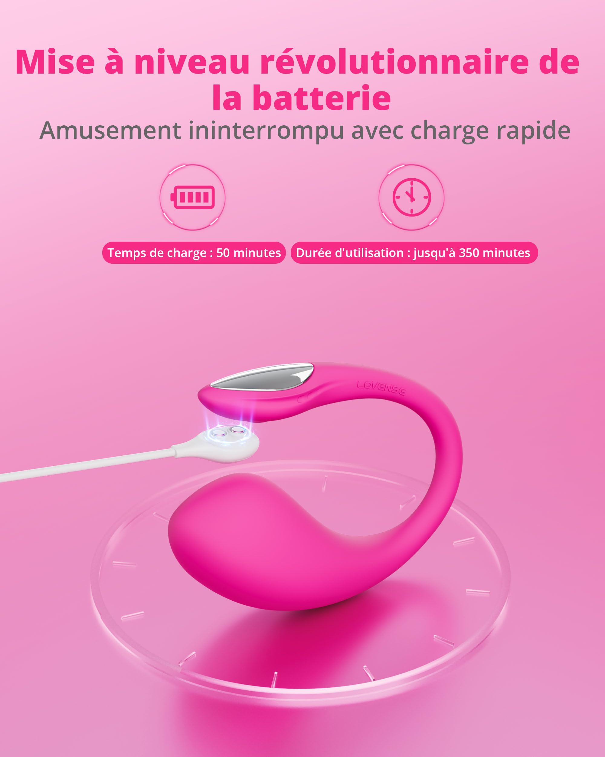 LOVENSE Lush 4 Vibromasseur Point G Connecté Œuf Vibrant Femme à Distance | Contrôle via application, Charge Rapide 5 Min = 60 Min, Étanche IPX7 avec LED, Télécommandé Couple