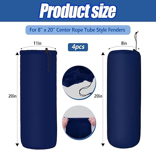 Miniatura 3 de Woanger Paquete de 4 fundas para guardabarros de lancha de 8 x 20 pulgadas, fundas de parachoques de forro polar marino para guardabarros estilo