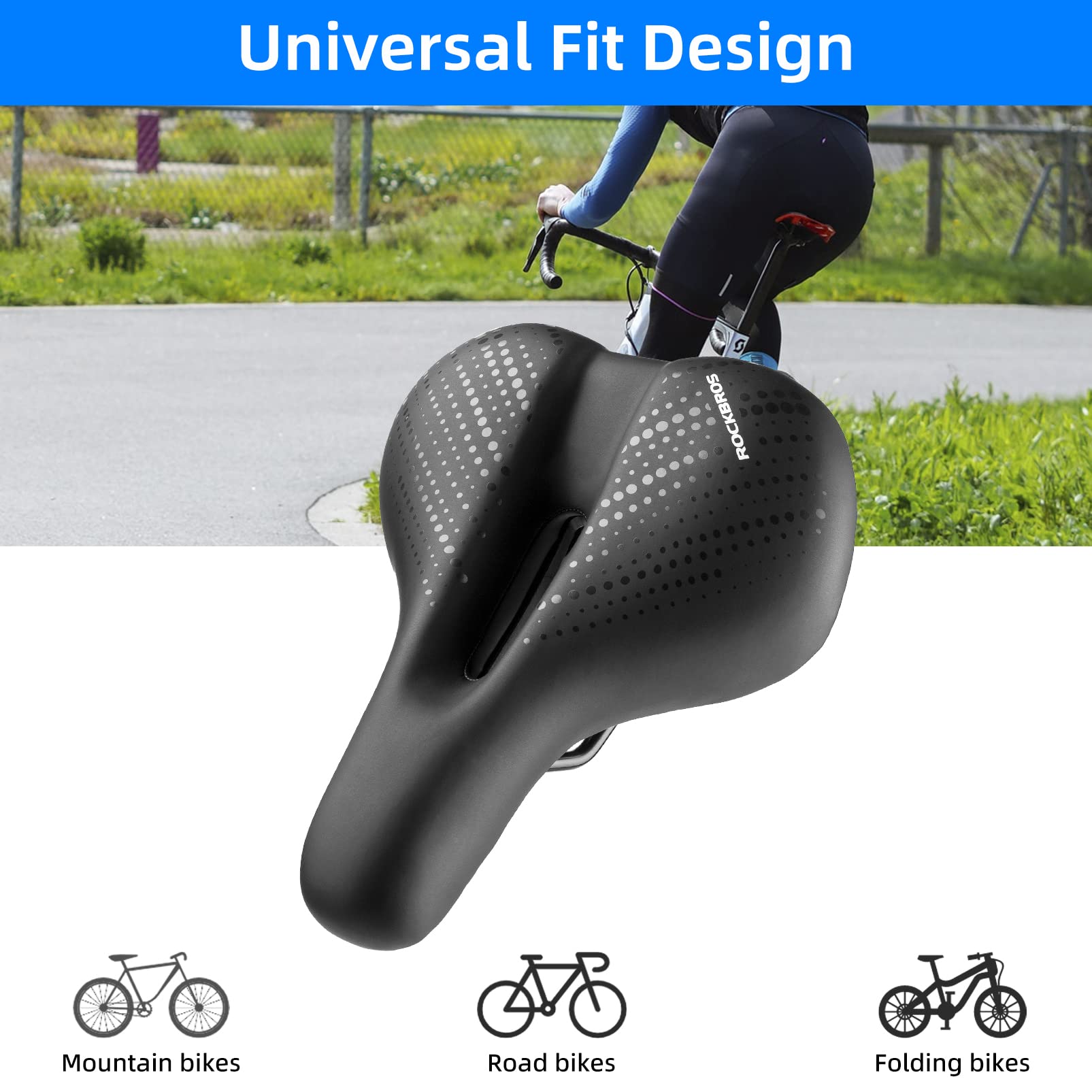 Selle Vélo Confortable ROCKBROS Large Gel Ergonomique Imperméable Pour Hommes Et Femmes