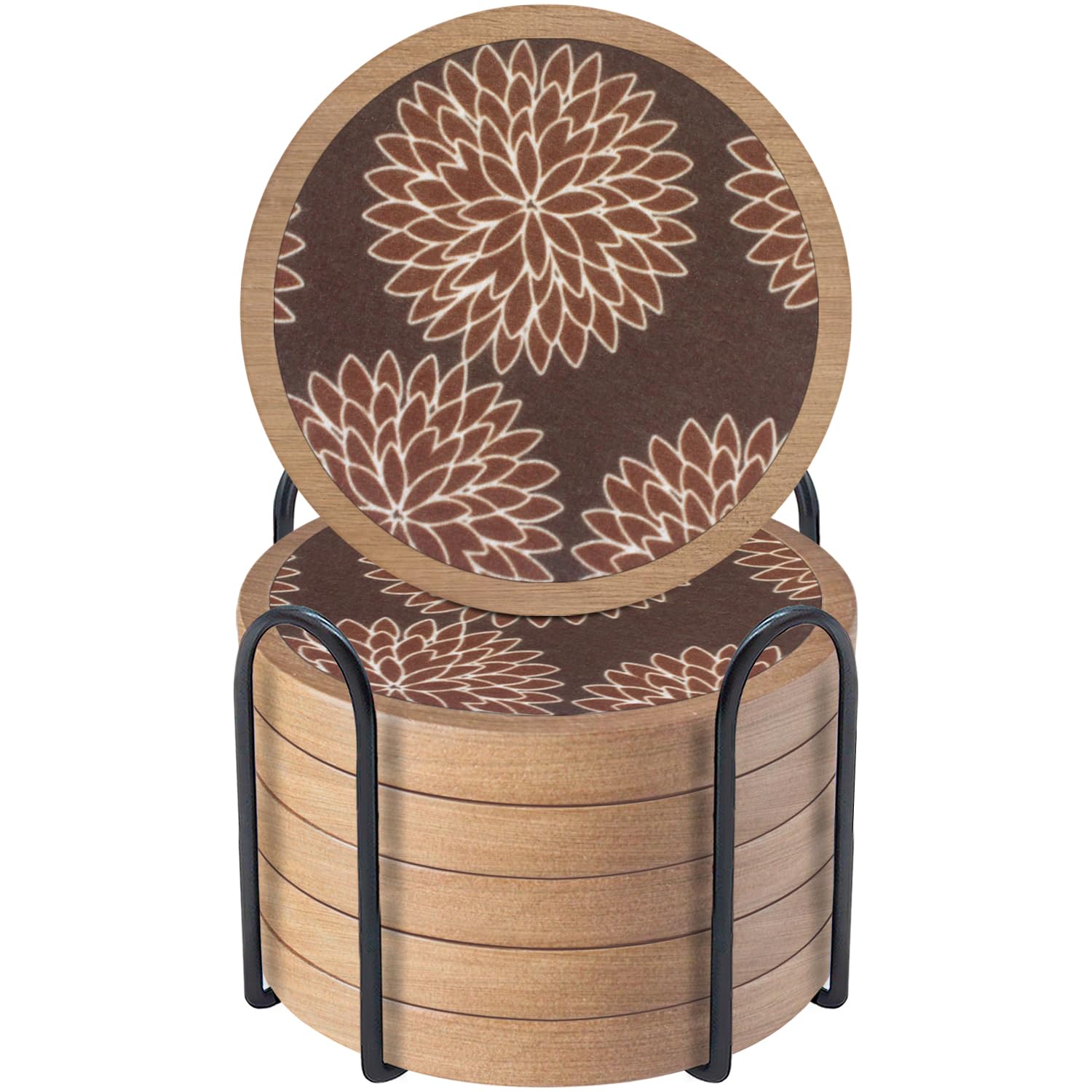 Juego de 6 posavasos de madera con soporte, alfombrilla Cewiru para bebidas, posavasos absorbentes con inserto de fieltro para protección de mesa de café, estilo moderno, decoración de mesa de comedor