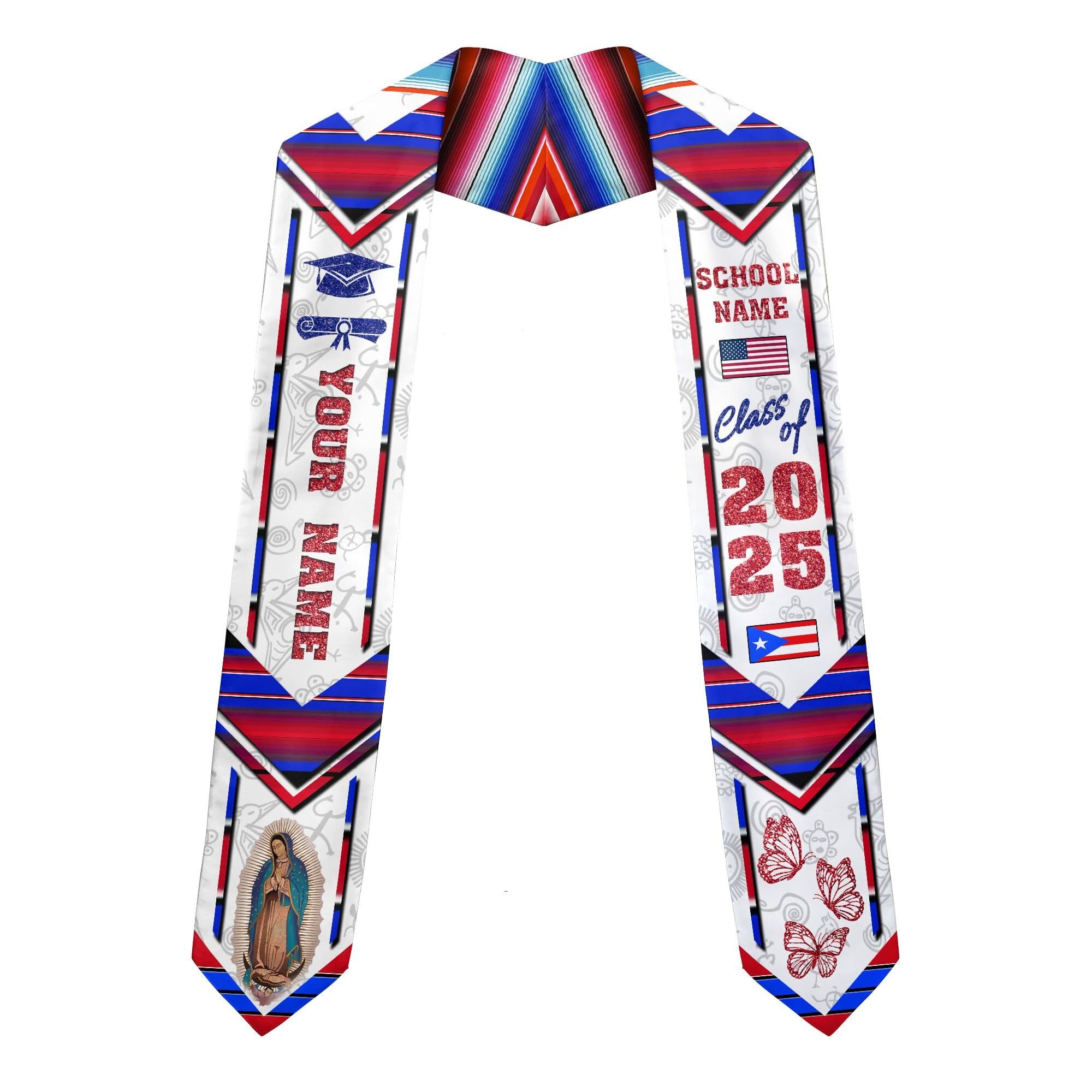MonkeyVan Personalized Graduation Stole for Puerto Rican Senior, Puerto Rico Flag Graduation Sash Class of 2025 Gifts S172