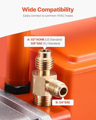 Miniatura 4 de VEVOR Bomba de vacío, 4 CFM, bomba de vacío de paleta giratoria de una etapa HVAC, para sistemas R134a R22 R410a, kit de bomba de vacío automática