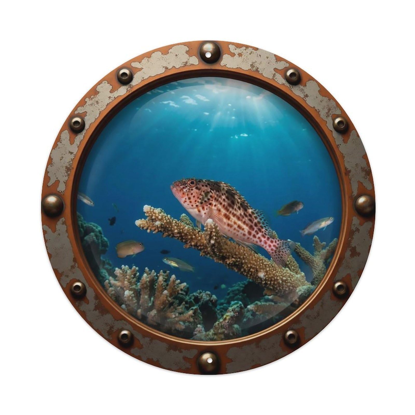 Vintage Porthole Hawkfish Nautical Window View Metal Tin Sign