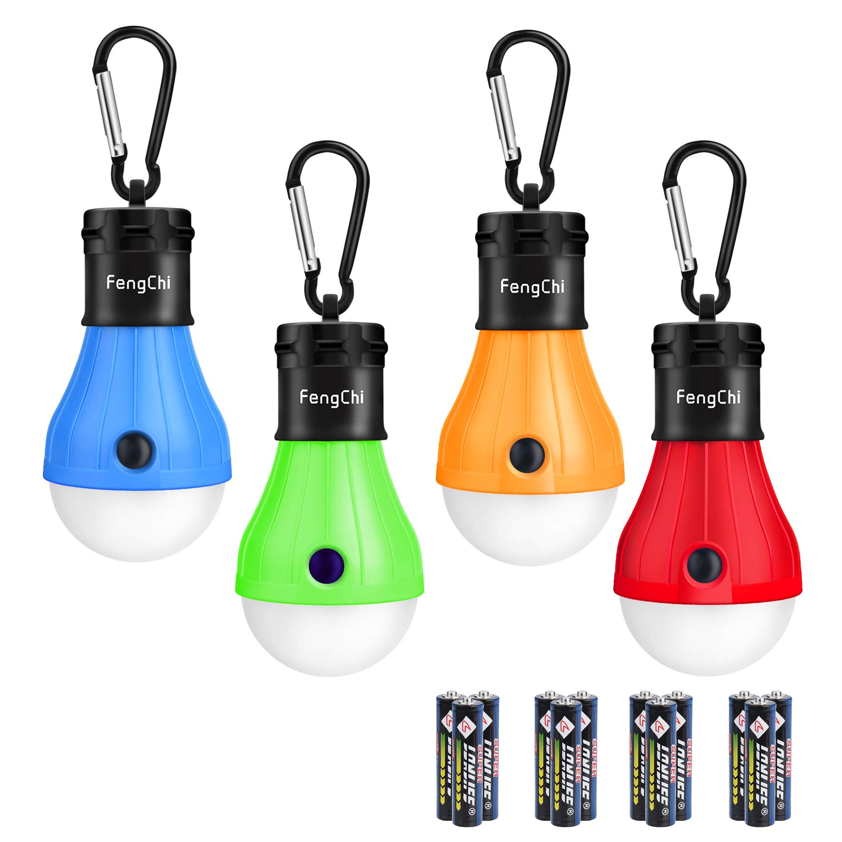 FengChi LED Camping Lantern, [4 Pack] Portable Outdoor Tent Light Emergency Bulb Light with Hook for Camping, Hiking, Fishing,Hurricane, Storm, Outage