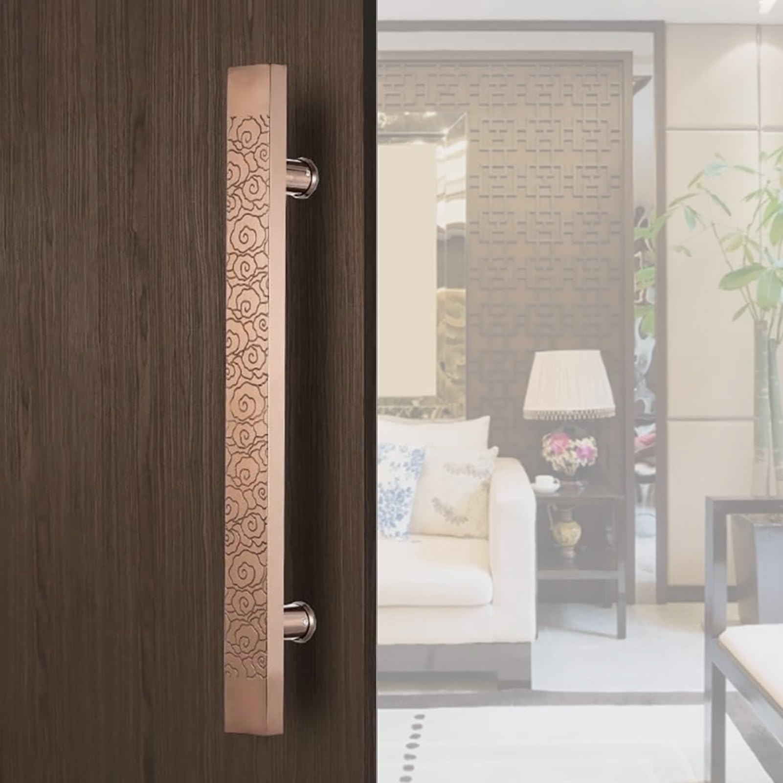 HYLYGFH Chinese Style Double-Sided Door Handles, 304 Stainless Steel Heavy Duty Sliding Handle for Barn, Shower, Patio - Red Bronze Finish, 120cm (47.25")