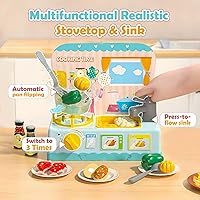 Oceenew Play Kitchen Toys Set: Color-Changing Dishes, Auto-Flip Pan Stove, Water Play Sink, Pots & Cutting Food for Kids 3-6